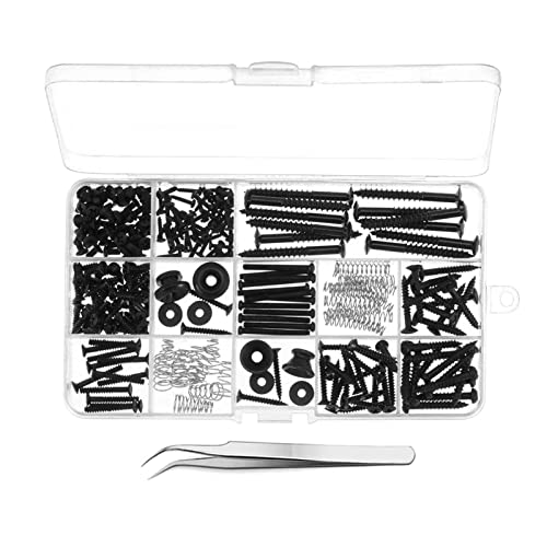Cheerock Guitar Screws Kit for Electric Guitar Bridge, Pickup, Pickguard, Tuner, Switch, Neck Plate, 254 Pieces Guitar DIY Kit with A Elbow Tweezers (9 Types) - Image 1
