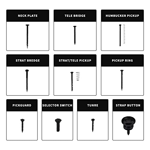 Cheerock Guitar Screws Kit for Electric Guitar Bridge, Pickup, Pickguard, Tuner, Switch, Neck Plate, 254 Pieces Guitar DIY Kit with A Elbow Tweezers (9 Types) - Image 3