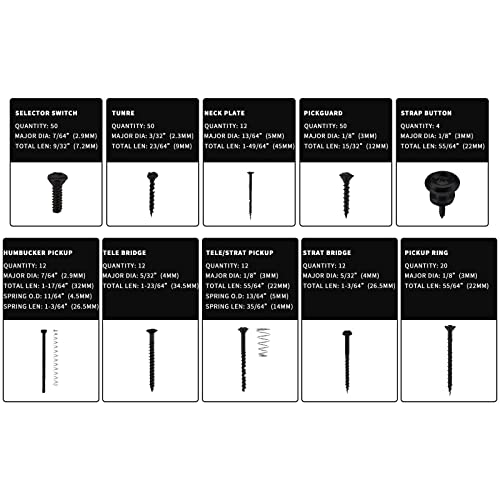 Cheerock Guitar Screws Kit for Electric Guitar Bridge, Pickup, Pickguard, Tuner, Switch, Neck Plate, 254 Pieces Guitar DIY Kit with A Elbow Tweezers (9 Types) - Image 4
