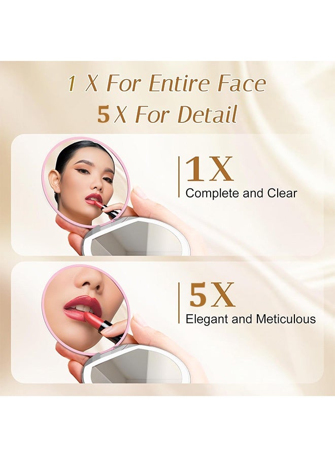 Photon مرآة مكياج مدمجة مضاءة للسفر، مرآة جيب LED بتكبير 1X/5X، مرآة ذات وجهين مع كابل بيانات USB للمحفظة والجيب والسفر والهدايا (وردي) - Image 5
