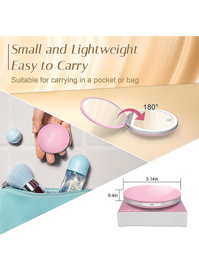 Photon مرآة مكياج مدمجة مضاءة للسفر، مرآة جيب LED بتكبير 1X/5X، مرآة ذات وجهين مع كابل بيانات USB للمحفظة والجيب والسفر والهدايا (وردي) - Image 2