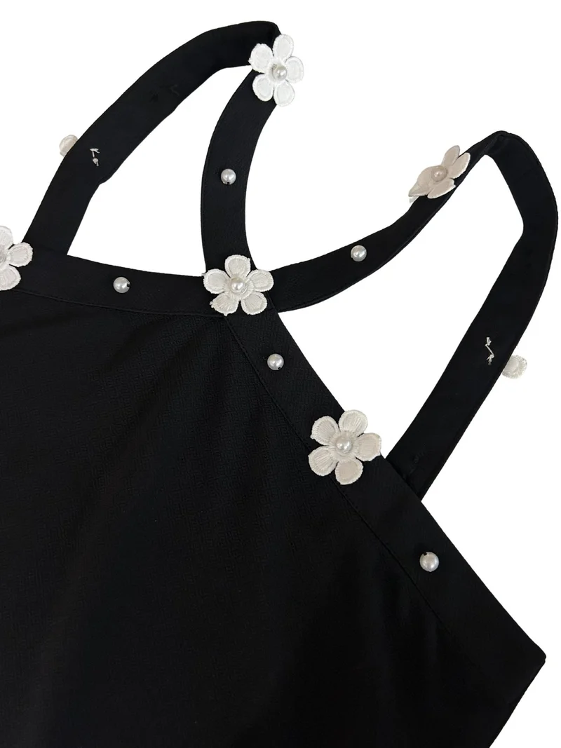 Outzidr  Black Halter Neck Tank With Floral Studs for Women | Best Price UAE
