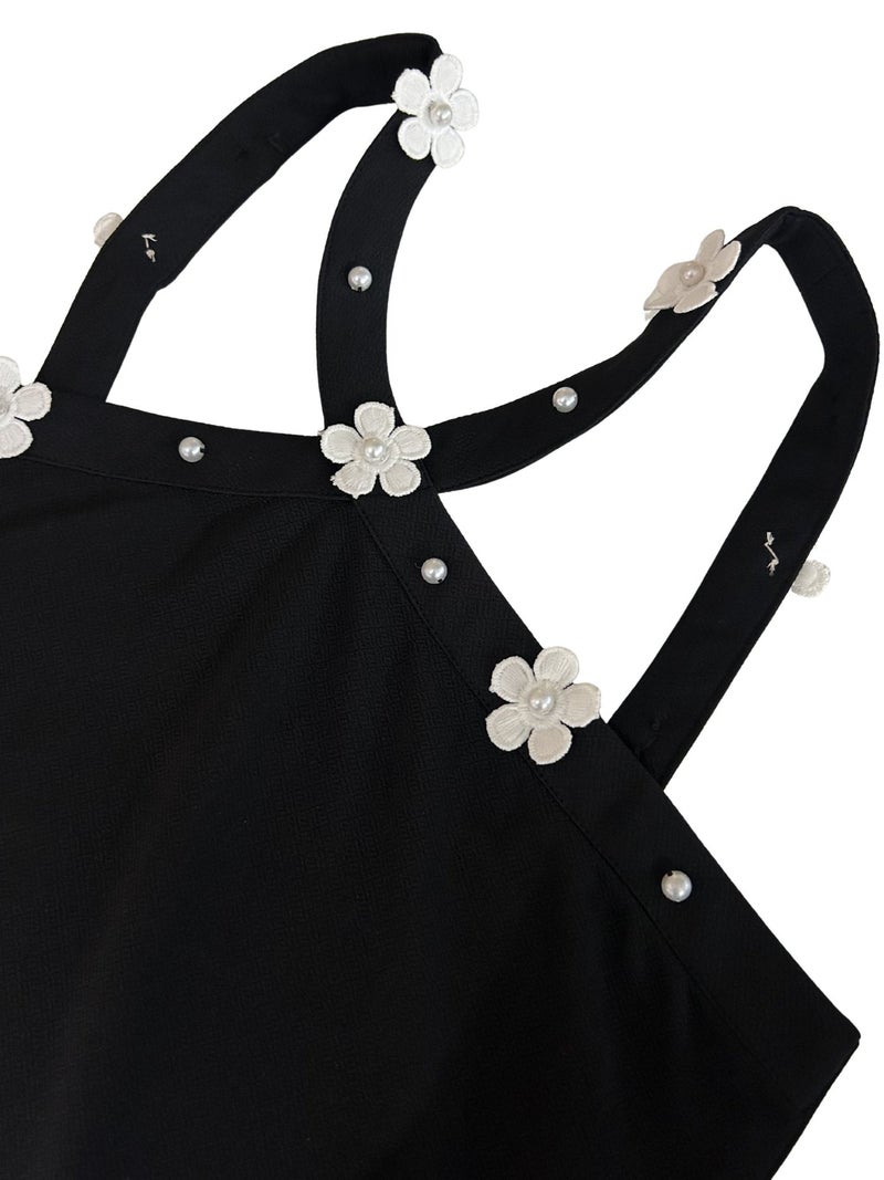 OUTZIDR Black Halter Neck Tank With Floral Studs - Image 4