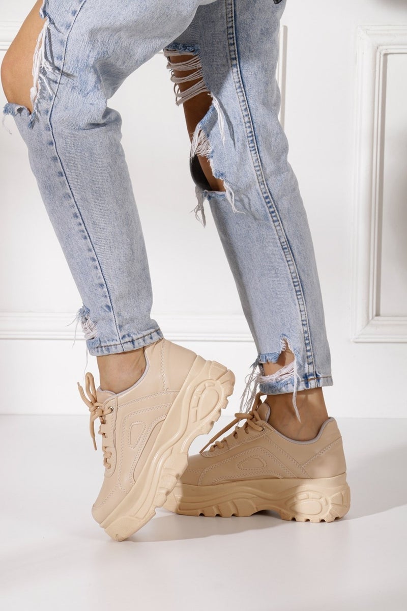 İmershoes أحذية رياضية نسائية يومية بكعب عالٍ 6 سم سنيكرز أسود - أبيض - بيج - جلد لامع - جلد سويدي 001  - Image 2