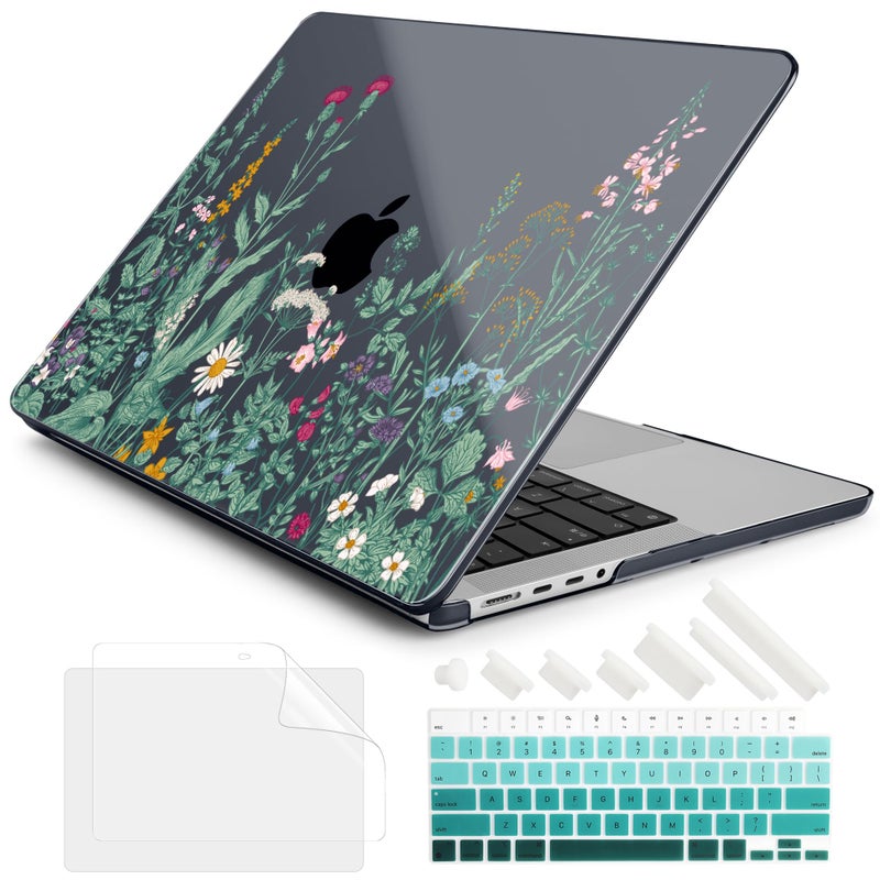 غطاء DONGKE لجهاز MacBook Pro 14 بوصة 2024 2023 2021 A3112 A3401 A3185 M3 A2918 A2992 M2 A2779 M1 A2442 Pro Max مع شاشة Retina XDR و Touch ID غلاف بلاستيكي صلب مزخرف بالزهور في الحديقة