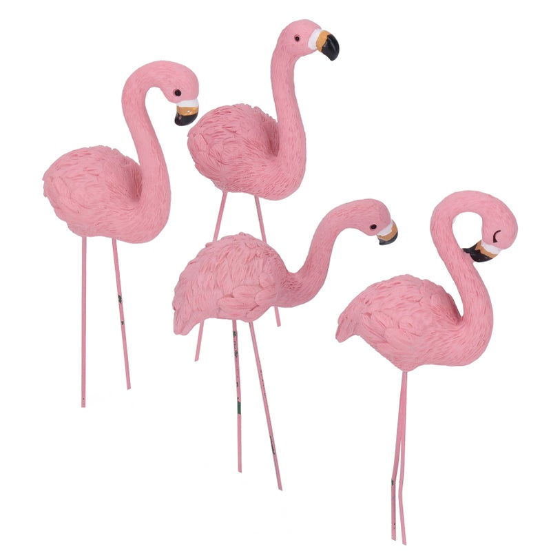 4 Pcs Pink Flamingo Garden Statue Fine Details Stylish Vivid Small Flamingo Statue for Yard Lawn Patio Decorations Gifts - Image 1