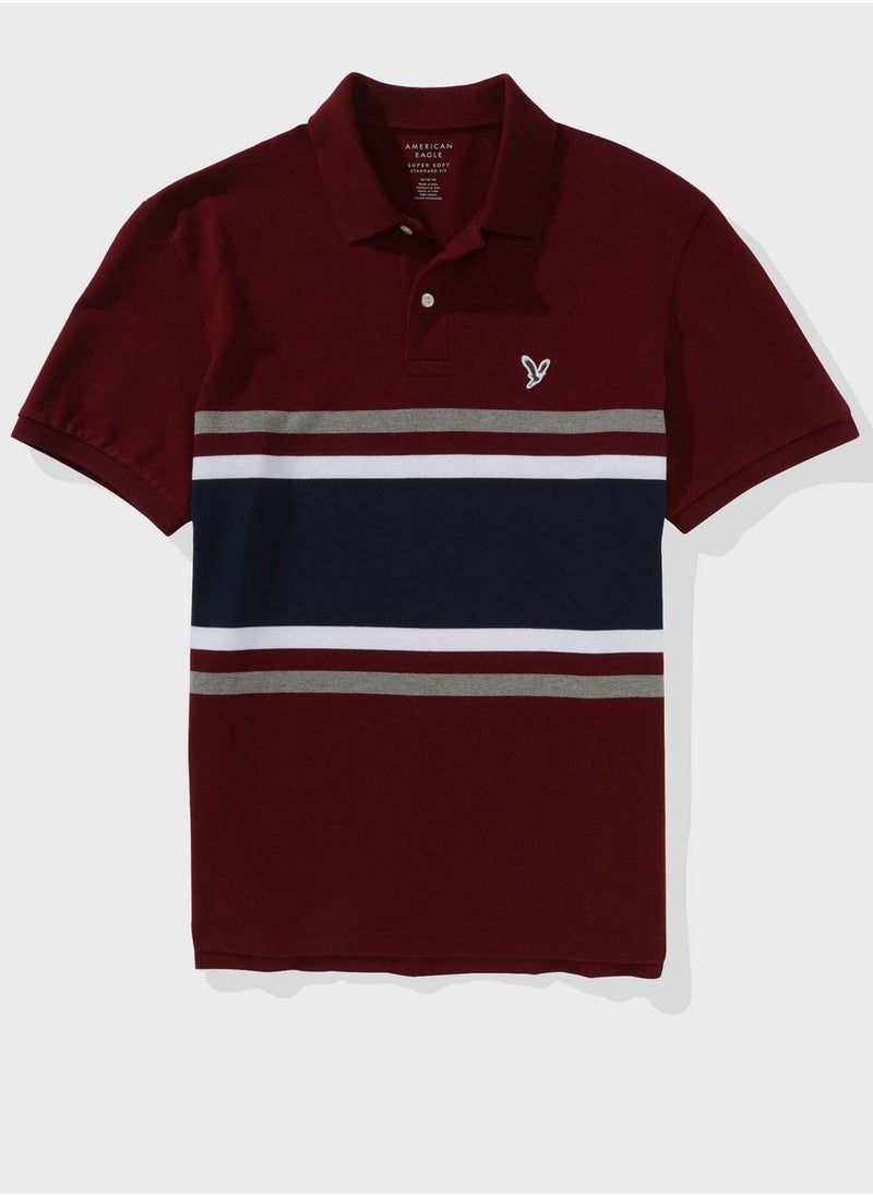 American Eagle - Striped Pique Polo - Image 1