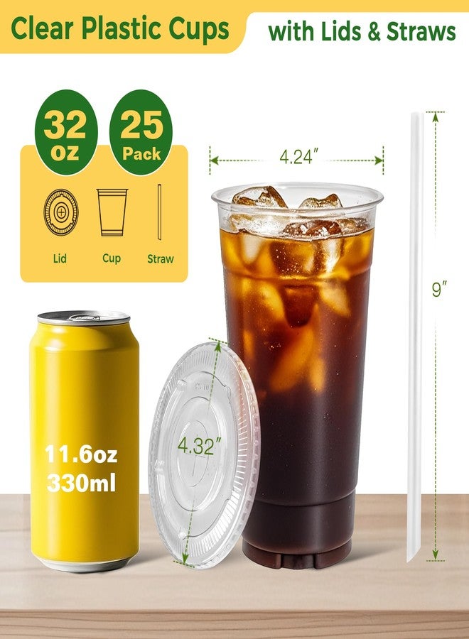 Charmount 32 oz Clear Plastic Cups with Lids and Jumbo Boba Straws, Disposable To Go Cups for Iced Coffee, Milkshake, Smoothies, Boba Milk Tea, Matcha Latte - 25 Sets - Image 2
