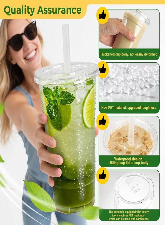 Charmount 32 oz Clear Plastic Cups with Lids and Jumbo Boba Straws, Disposable To Go Cups for Iced Coffee, Milkshake, Smoothies, Boba Milk Tea, Matcha Latte - 25 Sets - Image 3