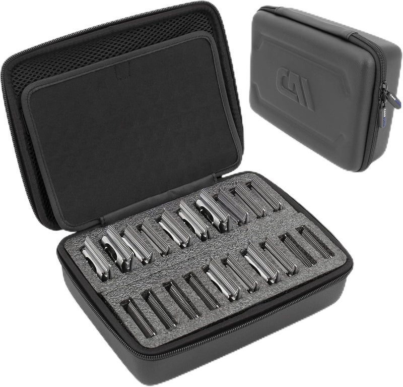 CASEMATIX Clipper Blade Holder For 20 Blades, Hair Clipper Guard Case For Barbers and Stylist Compatible with Andis, Oster, Wahl, Babyliss Detachable Clippers Metal Guards, Clipper Blade Storage Case