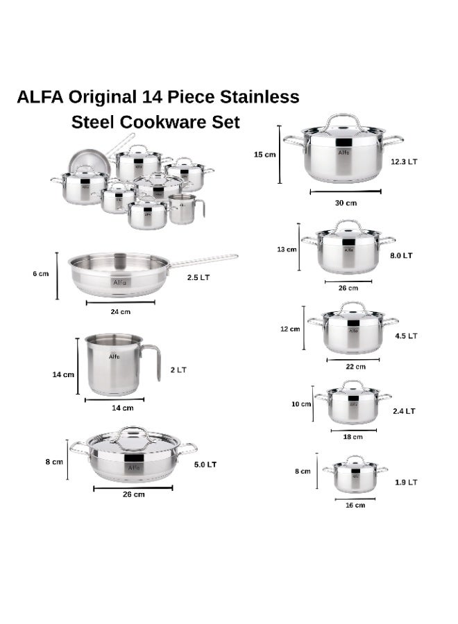 ALFA Original 14 Piece Stainless Steel Cookware Set Milk Pot Fry Pan Casseroles with Lids Heavy Duty Induction Compatible Premium Pots and Pans Made in Türkiye - Image 3