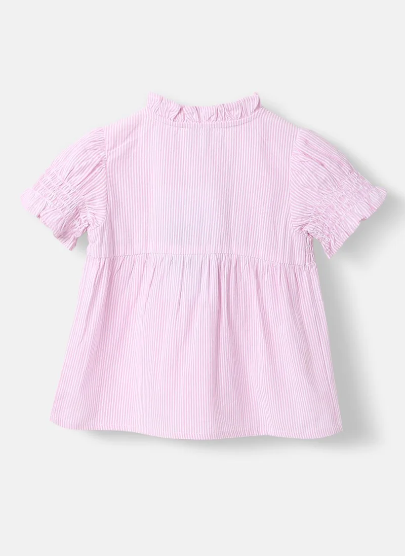 Nautinati Nautinati Girls Yarn Dyed Cotton Checks Woven Top with Shirring Details