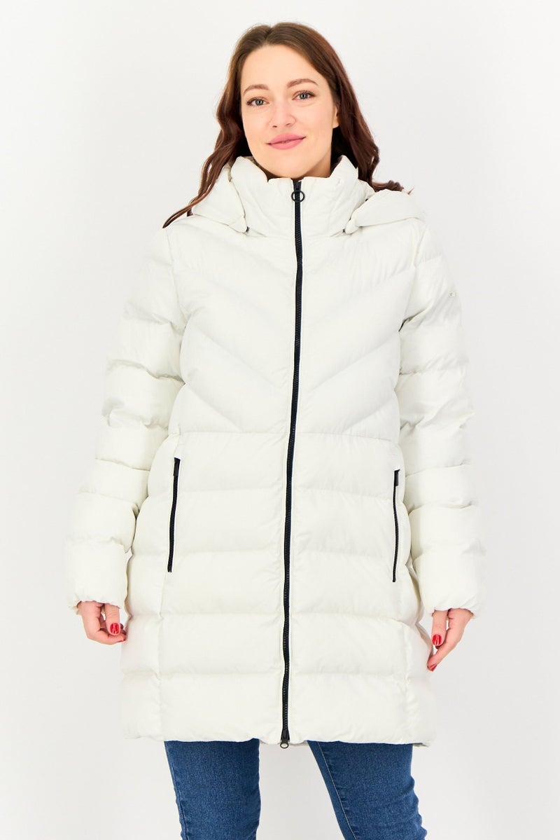 GEOX Women Quilted Hooded Jacket, White - Image 1