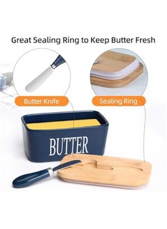 HOOKOR er Dish, er Dish with Lid for Countertop, Ceramics er Keeper Container with Knife and High-Quality Silicone Sealing er Dish for Home Decor Good Kitchen (Blue, 600ML)  - Image 3