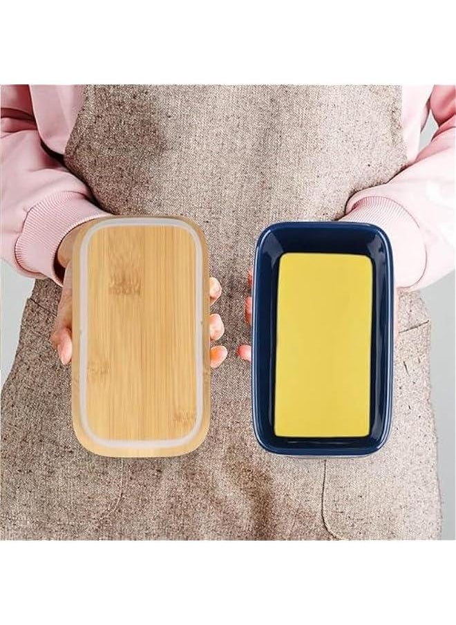 HOOKOR - er Dish, er Dish with Lid for Countertop, Ceramics er Keeper Container with Knife and High-Quality Silicone Sealing er Dish for Home Decor Good Kitchen (Blue, 600ML) - Image 1