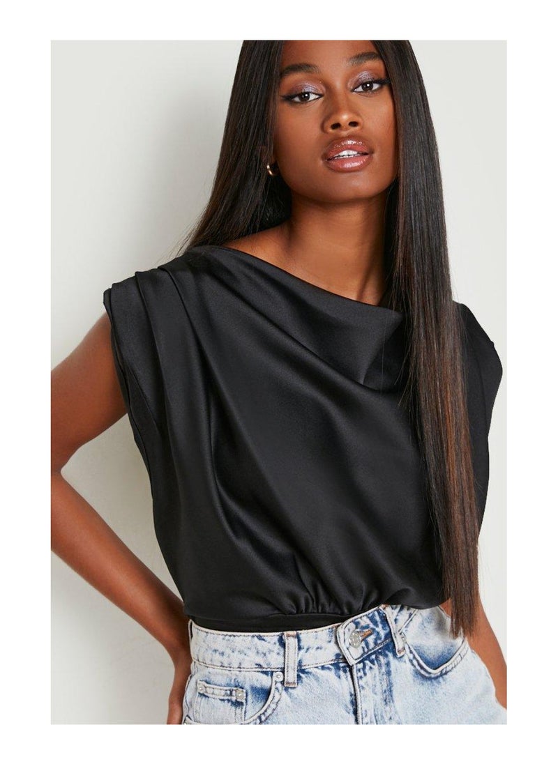 boohoo - Satin Sleeveless Cowl Bodysuit - Image 1