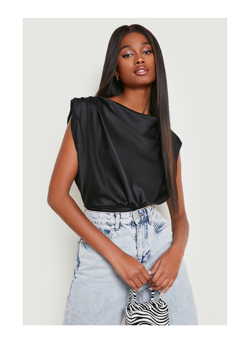 boohoo - Satin Sleeveless Cowl Bodysuit - Image 1