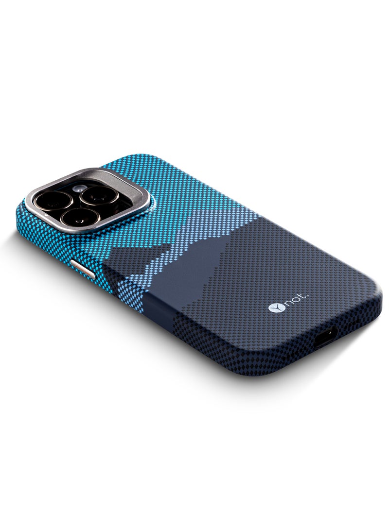 YNOT MagSafe carbon fiber protection case with camera stand for iPhone 15 Pro - Blue - Image 4