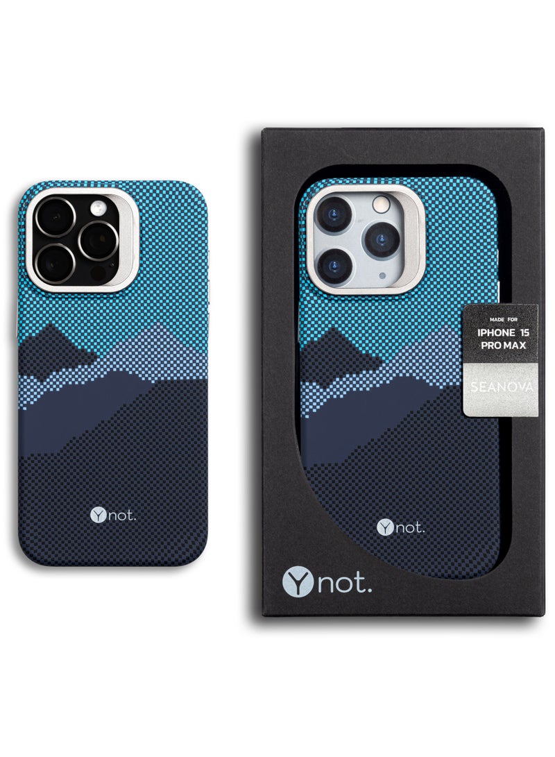 YNOT MagSafe carbon fiber protection case with camera stand for iPhone 15 Pro - Blue - Image 2