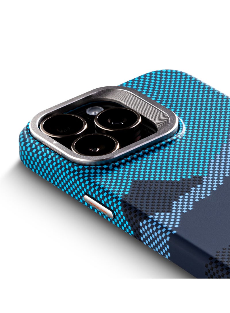 YNOT MagSafe carbon fiber protection case with camera stand for iPhone 15 Pro - Blue - Image 5