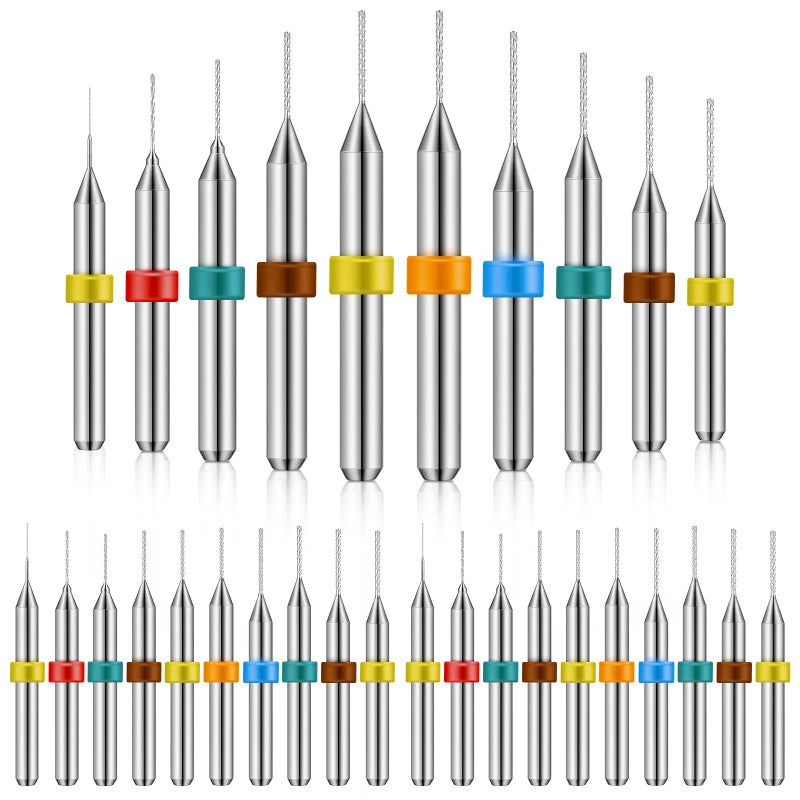 Lothee Shank Tungsten Carbide Micro Drill Bits Set, Tungsten Steel PCB Print Circuit Board Flute CNC Router Bits for Rough Stone Print Circuit Board Jewelry Engraving (30 Pcs, 0.3-1.2 mm) - Image 1