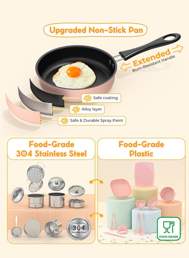 22 Pcs Kitchen Pretend Play Toy Set, Role Play Cookware Indoor DIY Toy Games, Kitchen Accessories Toys Sets for Boys, Girls, Kids, Children 304 stainless steel is safe and non-toxic. - Image 5