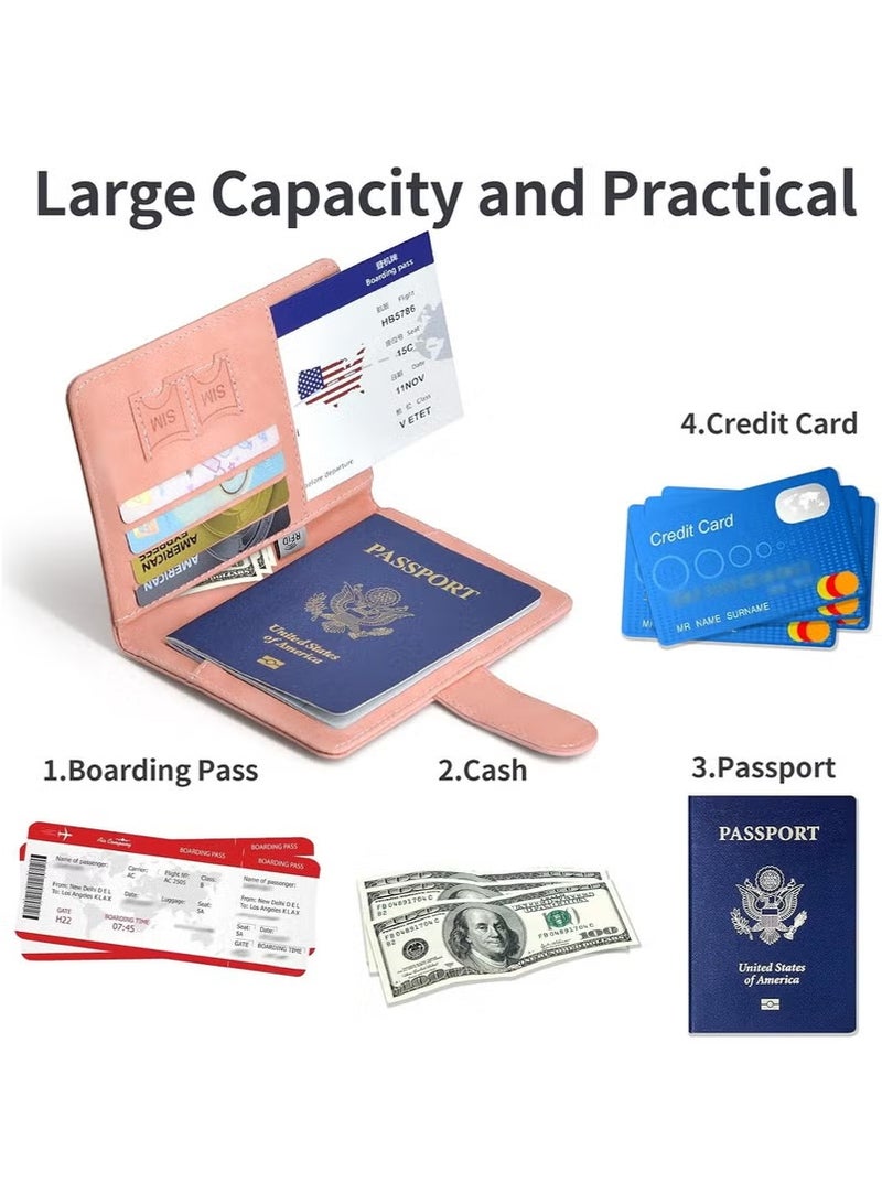 Passport Holder for Travel Essentials, Passport Wallet Cover Case for Travel Must Haves Accessories,Passport Book Holders for Women and Men Pink  - Image 5