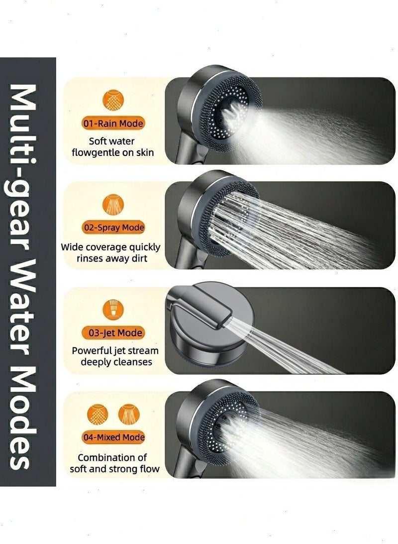Filtered Shower Head with Piano Keys 4 Spray Modes & Silicone Massage Brush - Boosted Rainfall High Pressure Showerhead - Water Saving Anti-Hair Loss Filter - Includes 3 Extra Filters, 1.5M Hose & No-Drill Adhesive Holder - Space Grey - Image 5