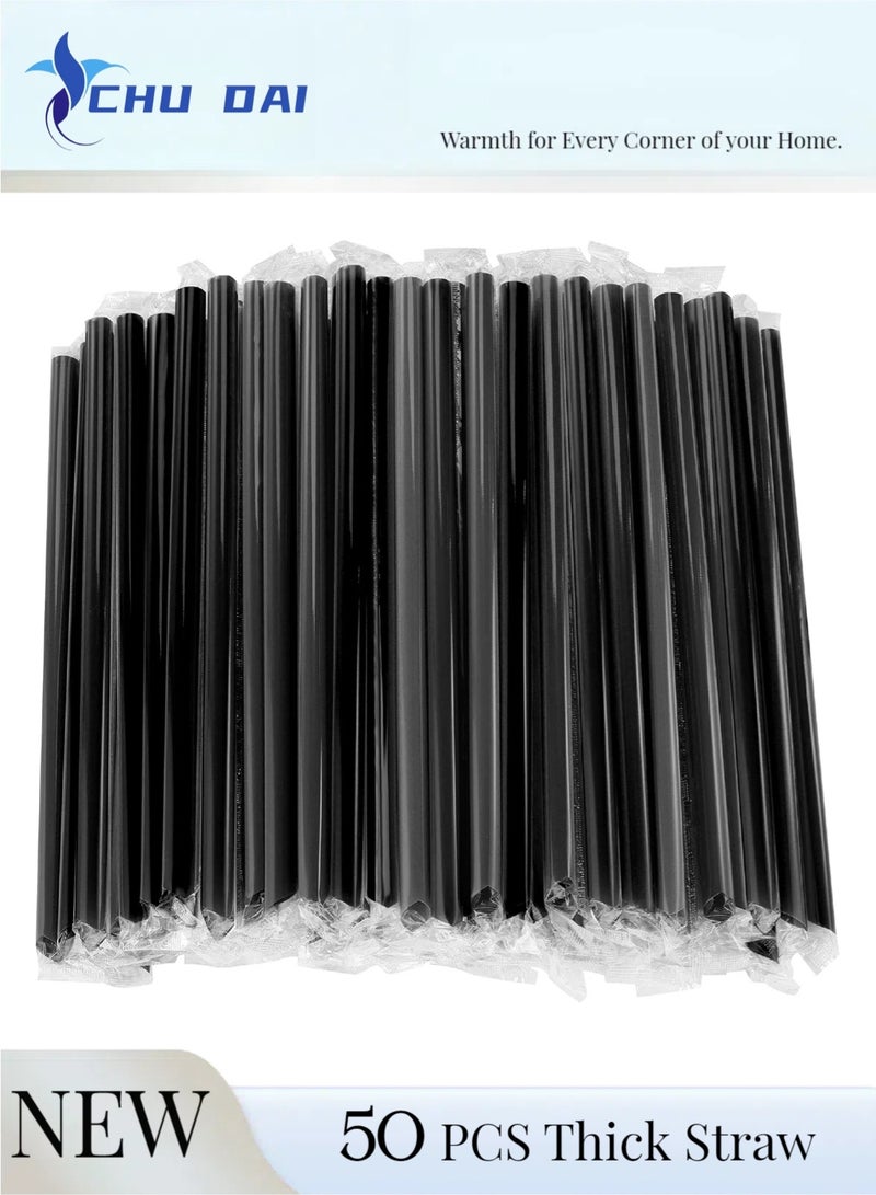 تشو داي 13 مم × 190 مم (50 قطعة) شفاطات بوبا للاستخدام مرة واحدة، شفاطات سموثي جامبو، مغلفة بشكل فردي من البلاستيك، شفاط كبير للاستخدام مرة واحدة ذو فم واسع - Image 1