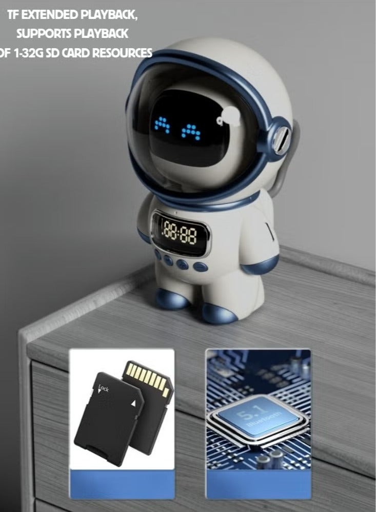 Fashion Astronaut Speaker, Voice Bluetooth Speaker for PC Desktop Home Decor Minimalistic Spaceman Clock TF Card Clock AI Intelligent intercom Alarm Clock Toy - Image 3