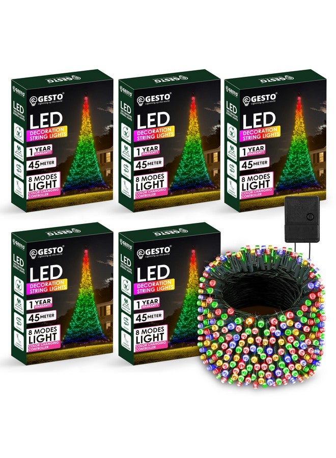 Gesto ضوء LED متسلسل ملون من جيستو مع وحدة تحكم لتغيير 8 أوضاع - أضواء متسلسلة مقاومة للماء للزينة طويلة | للمنزل، زينة ديوالي، عيد الميلاد، حديقة الفناء (45 متر | عبوة من 5)  - Image 1