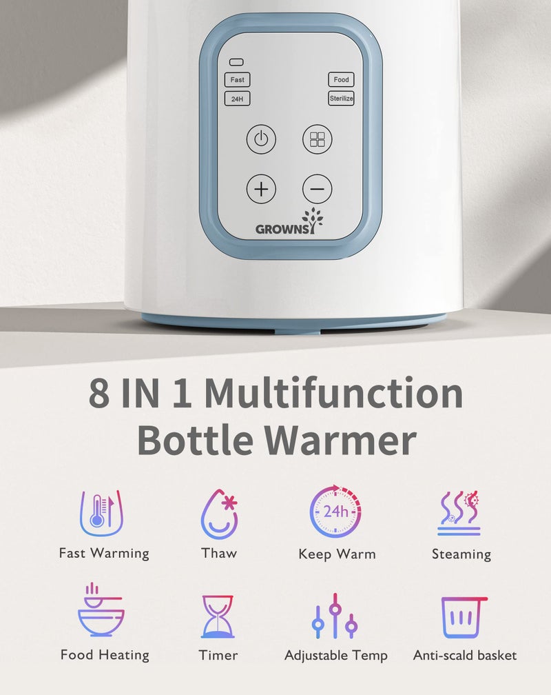 GROWNSY GROWNSY Bottle Warmer, 8-in-1 Fast Baby Milk Warmer with Timer for Breastmilk or Formula, Accurate Temperature Control, Multifunctional Baby Bottle Warmers for All Bottles- Blue  - Image 3