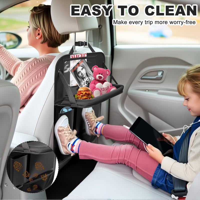 Zecirl 2Pack Car Backseat Organizer with Foldable Table Tray,6 Storage Pockets Car Storage Organizer with Tablet Holder,Car Seat Back Protectors Kick Mats Travel Accessories (Black) - Image 4