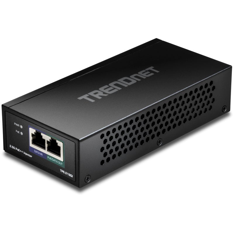 TRENDnet 2.5G PoE++ Injector, TPE-219GI, Supplies (90W), (30W),(15.4W), 2.5GBASE-T RJ-45 Port, IEEE 802.3bt/802.3at/802.3af Compliant, Metal Housing, Network a Device up to 100m (328 ft.), Black - Image 1