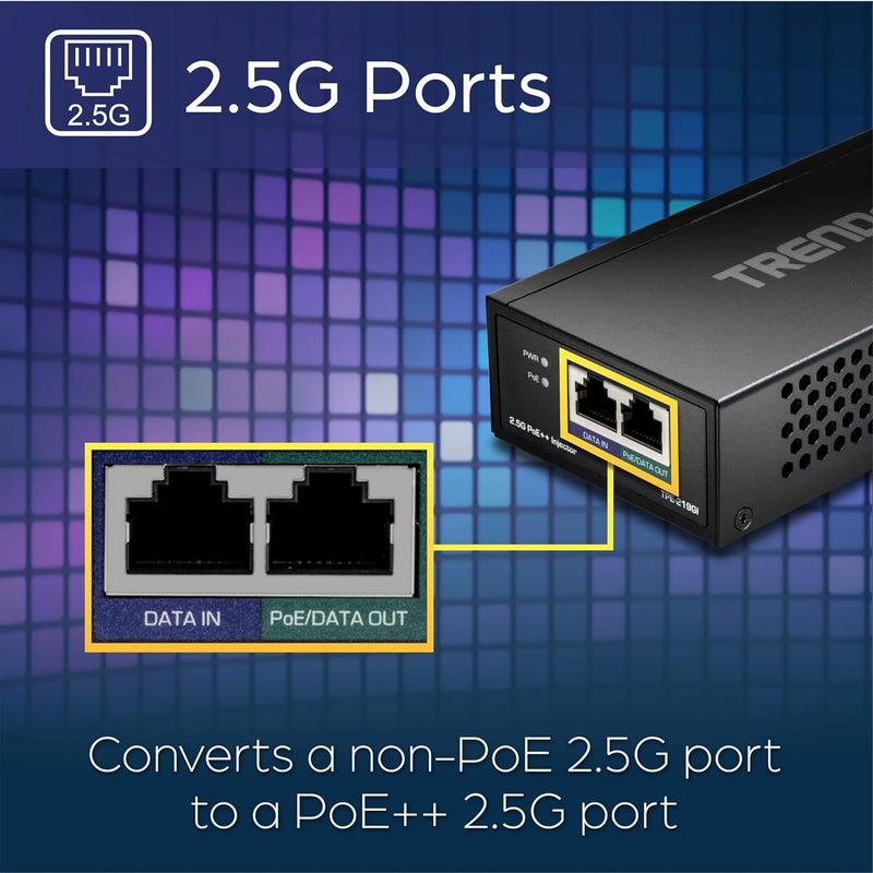 TRENDnet 2.5G PoE++ Injector, TPE-219GI, Supplies (90W), (30W),(15.4W), 2.5GBASE-T RJ-45 Port, IEEE 802.3bt/802.3at/802.3af Compliant, Metal Housing, Network a Device up to 100m (328 ft.), Black - Image 4