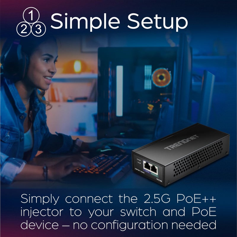 TRENDnet 2.5G PoE++ Injector, TPE-219GI, Supplies (90W), (30W),(15.4W), 2.5GBASE-T RJ-45 Port, IEEE 802.3bt/802.3at/802.3af Compliant, Metal Housing, Network a Device up to 100m (328 ft.), Black - Image 3