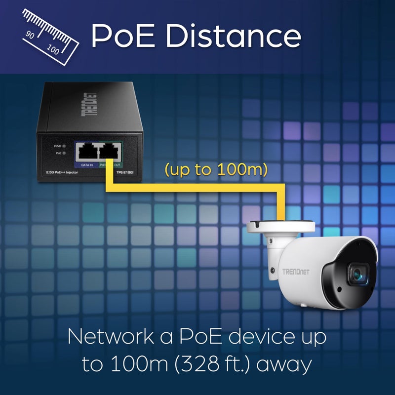 TRENDnet 2.5G PoE++ Injector, TPE-219GI, Supplies (90W), (30W),(15.4W), 2.5GBASE-T RJ-45 Port, IEEE 802.3bt/802.3at/802.3af Compliant, Metal Housing, Network a Device up to 100m (328 ft.), Black - Image 2