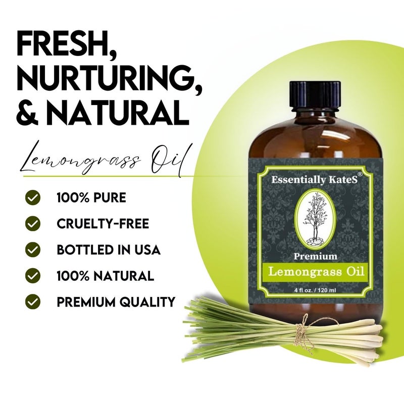 Essentially KateS Lemongrass Essential Oil 4 Fl Oz with Dropper and Sprayer - 100% Pure and Natural - Hair Care, Home Diffusers, Skin Care, Aromatherapy, Massage and Humidifiers, and Garden Care - Image 4