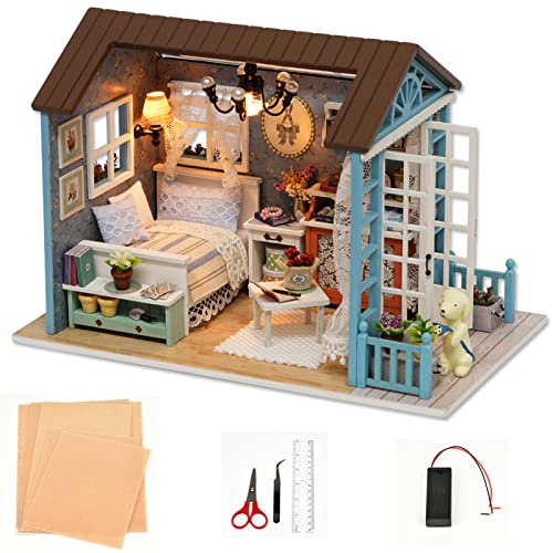 Tiandirenhe DIY Miniature Dollhouse Kit Realistic Mini 3D Wooden Mini Doll House Room with Furniture LED Lights Christmas Decoration Birthday Gift for Teens Adults Forest time - Image 5