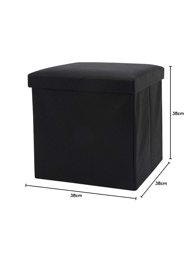 EZ Life EZ Life Collapsible Elegant Square Pouf Ottoman - Black Dots - PU Leather & MDF - Home Foldable Organizer Stool, Storage Box with Lid - Bedroom, Living room - Multi-purpose, Décor, Storage organizer  - Image 2