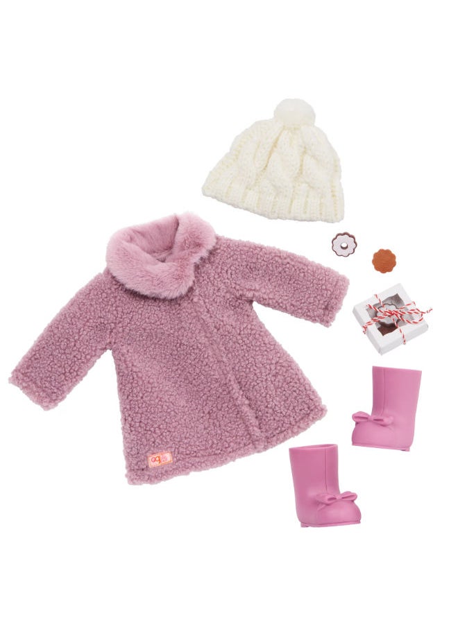 Our Generation Wonderfully Warm Sherpa Coat & Knitted Pom Pom Hat Outfit For 18-Inch Dolls!  - Image 3