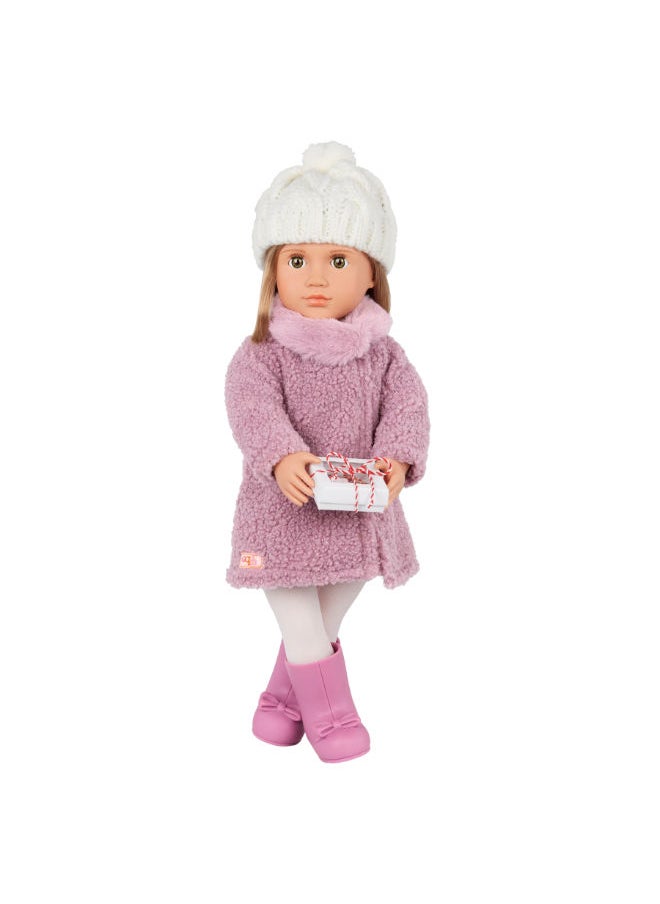 Our Generation Wonderfully Warm Sherpa Coat & Knitted Pom Pom Hat Outfit For 18-Inch Dolls!  - Image 4