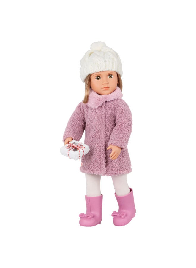 Our Generation Wonderfully Warm Sherpa Coat & Knitted Pom Pom Hat Outfit For 18-Inch Dolls!  - Image 2