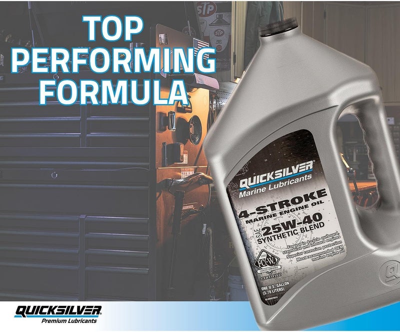 Quicksilver زيت محرك بحري صناعي مختلط 25W40 4Stroke من كويك سيلفر 1 جالون - Image 2