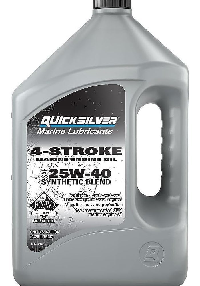 Quicksilver زيت محرك بحري صناعي مختلط 25W40 4Stroke من كويك سيلفر 1 جالون - Image 1