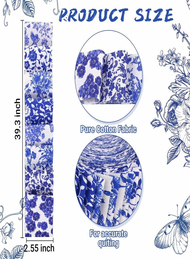 Bolsome 40 Pcs Chinoiserie Cotton Jelly Fabric Strips Blue and White Porcelain Patchwork Strips Roll for Quilting Crafting Blue White Floral Bird Precut Patchwork for Sewing DIY Crafts - Image 2