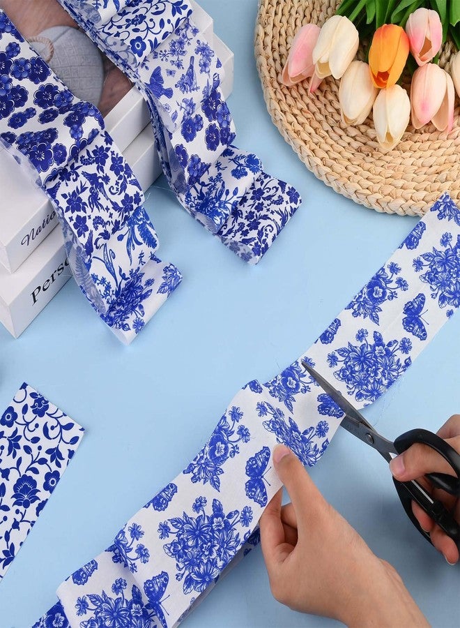 Bolsome 40 Pcs Chinoiserie Cotton Jelly Fabric Strips Blue and White Porcelain Patchwork Strips Roll for Quilting Crafting Blue White Floral Bird Precut Patchwork for Sewing DIY Crafts - Image 5