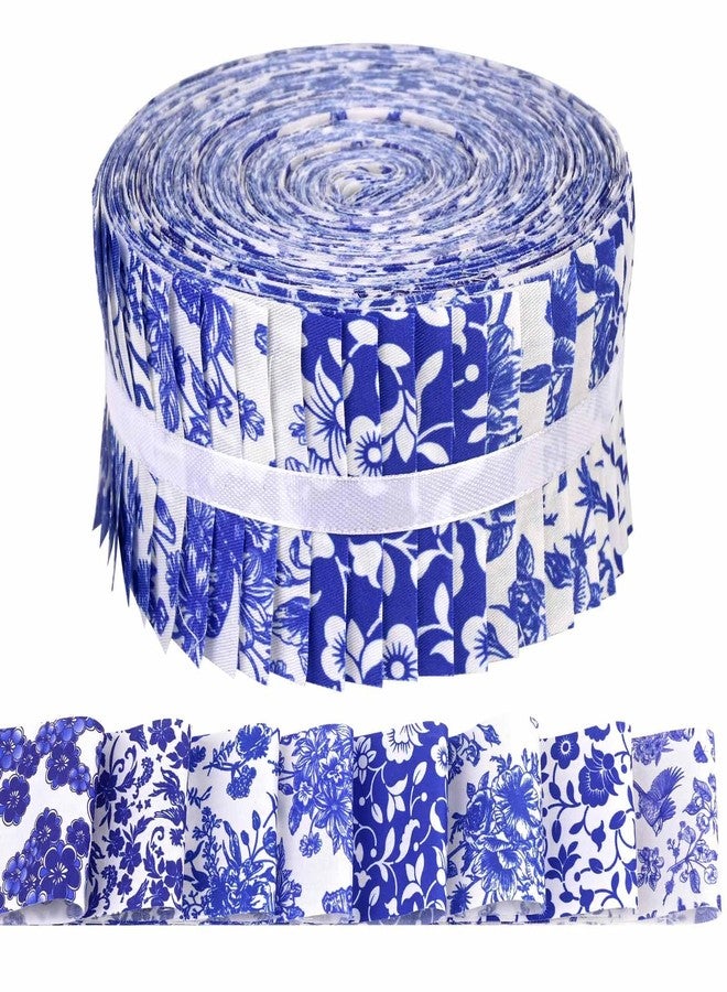 Bolsome 40 Pcs Chinoiserie Cotton Jelly Fabric Strips Blue and White Porcelain Patchwork Strips Roll for Quilting Crafting Blue White Floral Bird Precut Patchwork for Sewing DIY Crafts - Image 1