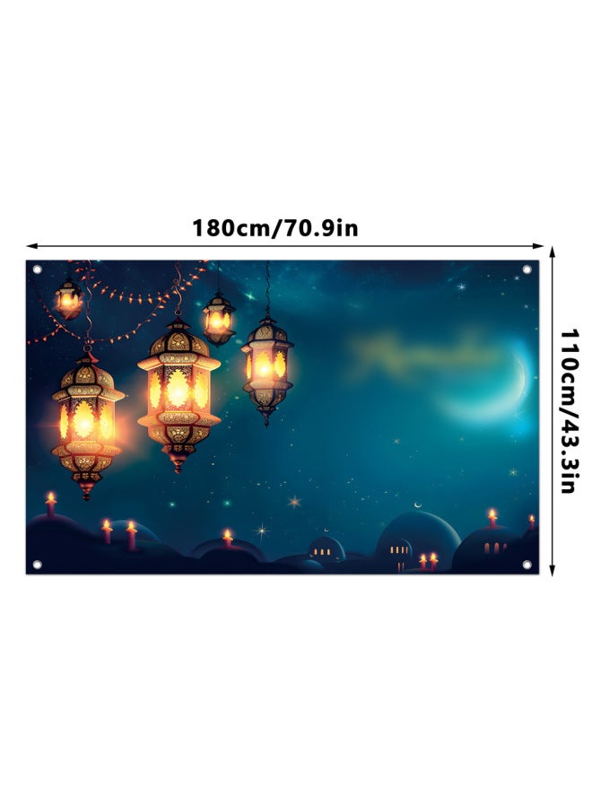لافتة عيد مبارك - قماش خلفية للعيد - 300×210 سم مع شريط أسود + خطاف + غراء - لوازم الحفلات، ديكور حائط منزلي، هدية العيد - Image 1