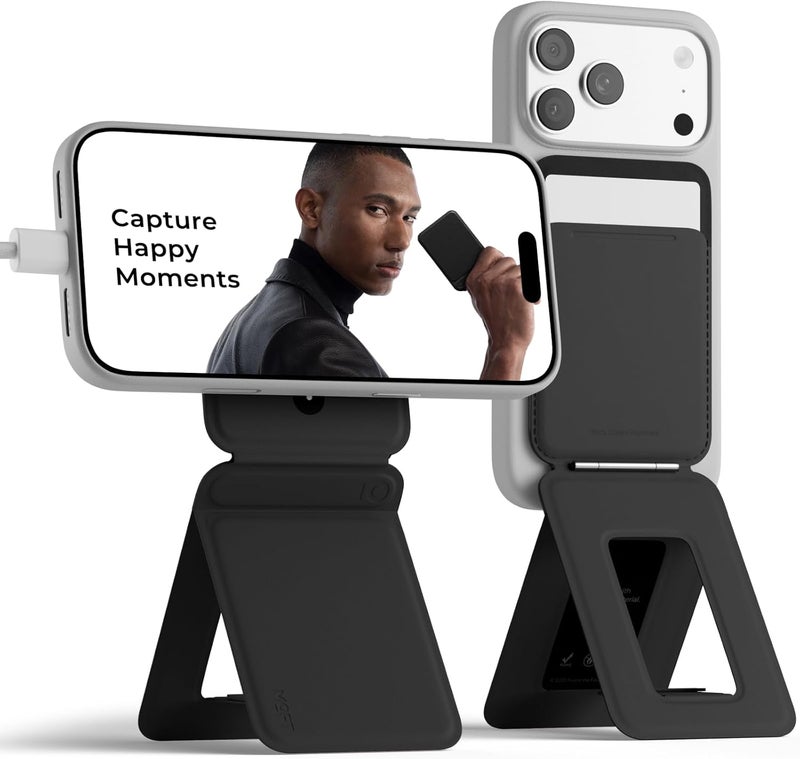 MOFT Phone Tripod Wallet, MagSafe Wallet Tripod Stand, NFC-Supported Phone Wallet, Pocket-Size Selfie Stick, MOVAS Vegan Leather & Adjustable Angle Card Holder, Travel Essential, Jet Black - Image 1